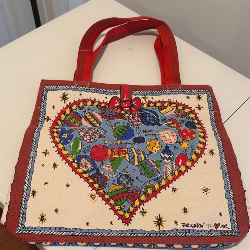 NWOT Brighton Multicolor Artistic Holiday Love Canvas Tote Fun Playful Oversized - Picture 4 of 10